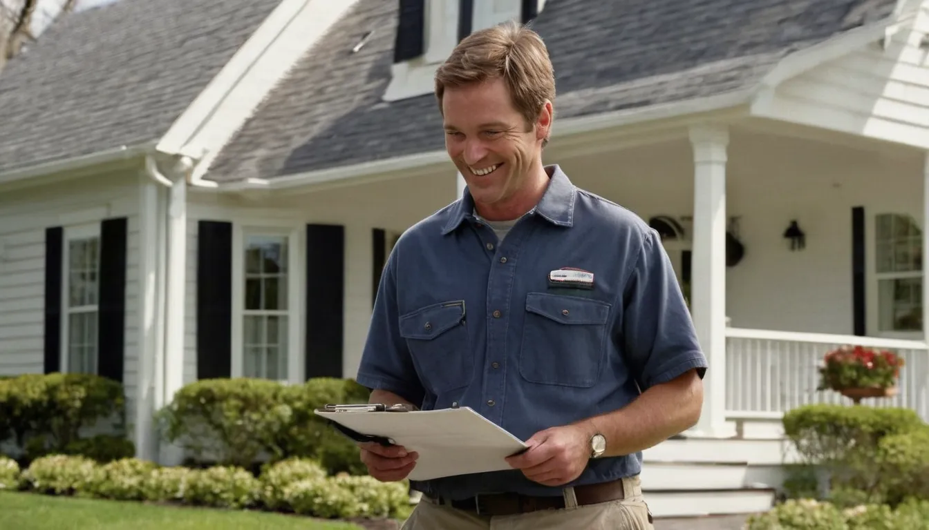 A friendly pest control provider talking with a homeowner at the front door of a house in Burlington